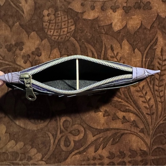 Wallet purple flowers black purse pall card holder zipper hand made - Picture 8 of 8